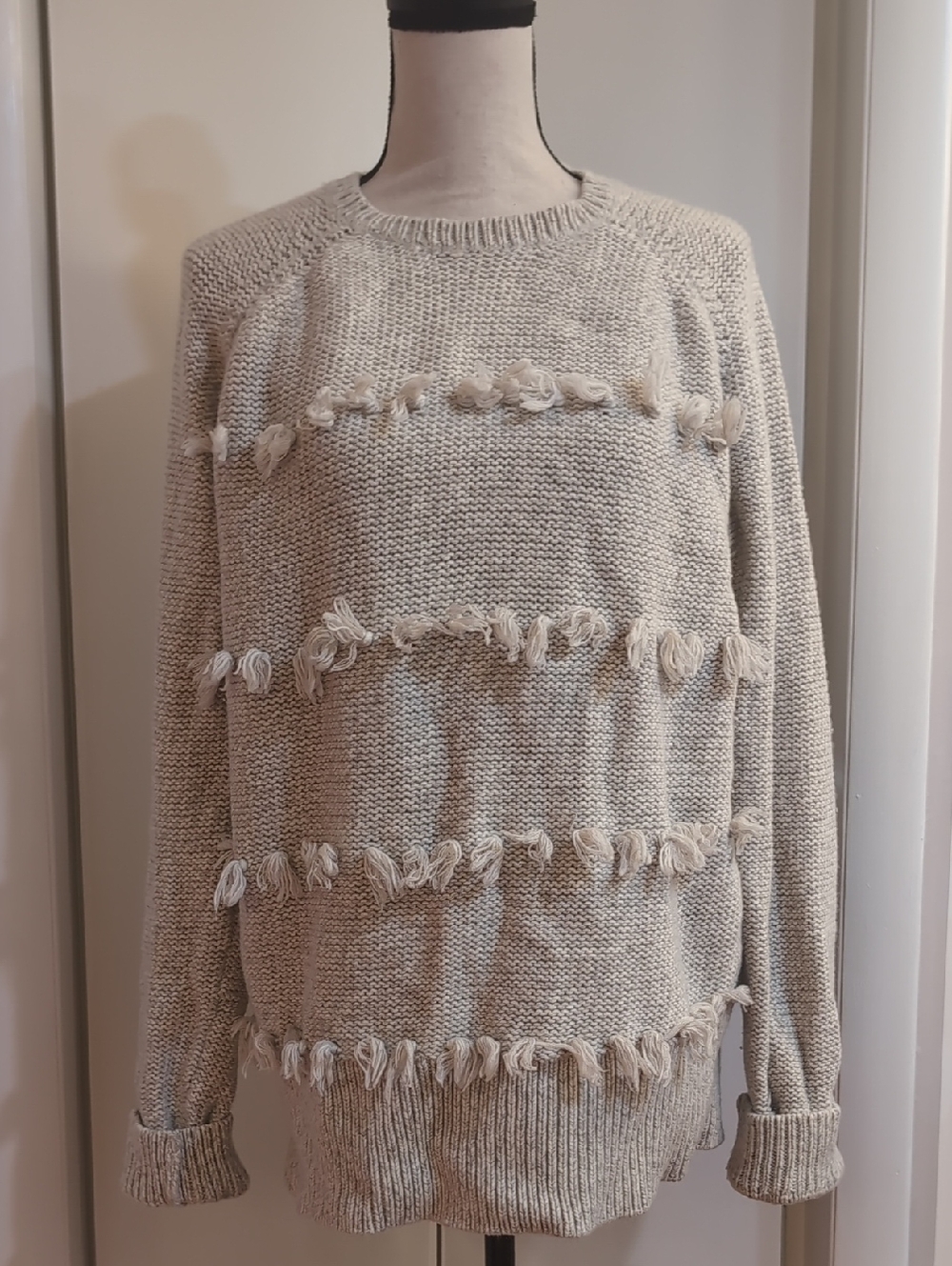 Vineyard Vines Oatmeal Knit Fringe Crew Sweater